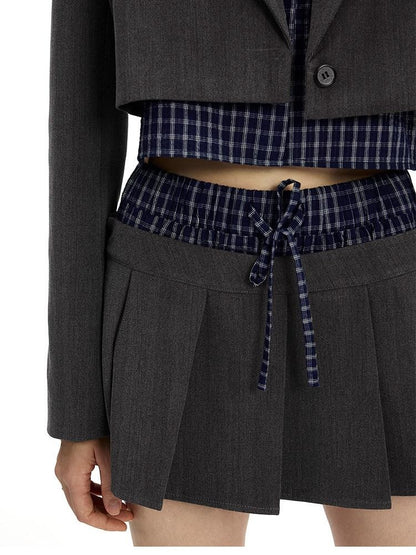 AFTADAWN Plaid Detachable Double Collar Oversized Pleated Women&