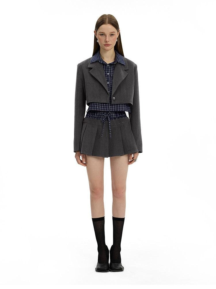 AFTADAWN Plaid Detachable Double Collar Oversized Pleated Women&