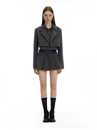 AFTADAWN Plaid Detachable Double Collar Oversized Pleated Women&