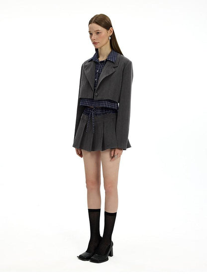 AFTADAWN Plaid Detachable Double Collar Oversized Pleated Women&