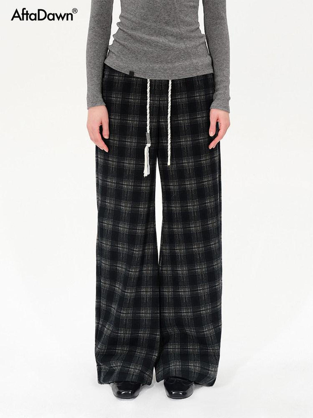 AFTADAWN Plaid Drawstring Cotton Feel Women&