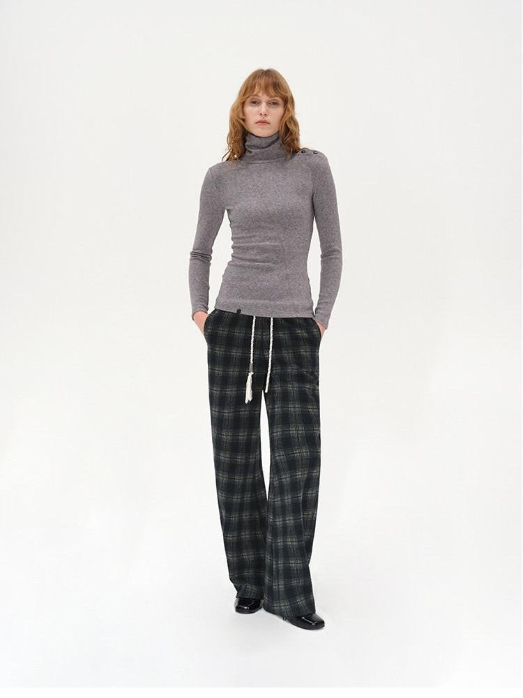 AFTADAWN Plaid Drawstring Cotton Feel Women&