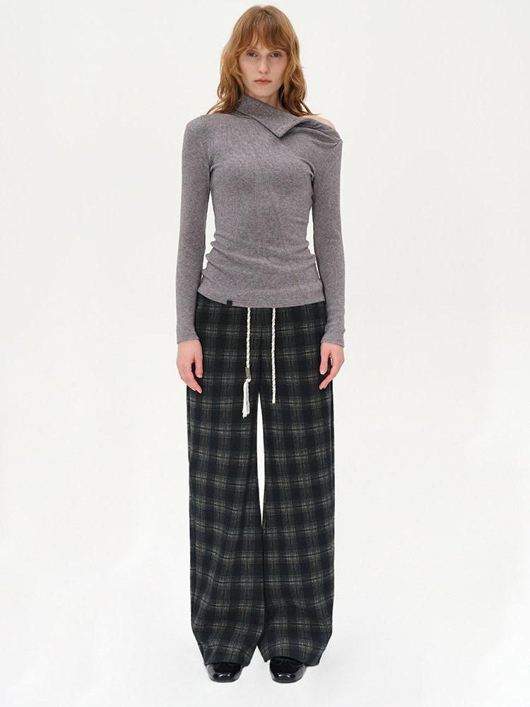 AFTADAWN Plaid Drawstring Cotton Feel Women&