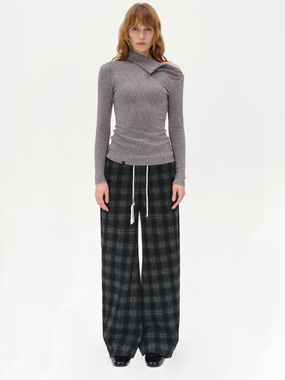 AFTADAWN Plaid Drawstring Cotton Feel Women&