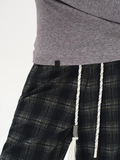 AFTADAWN Plaid Drawstring Cotton Feel Women&