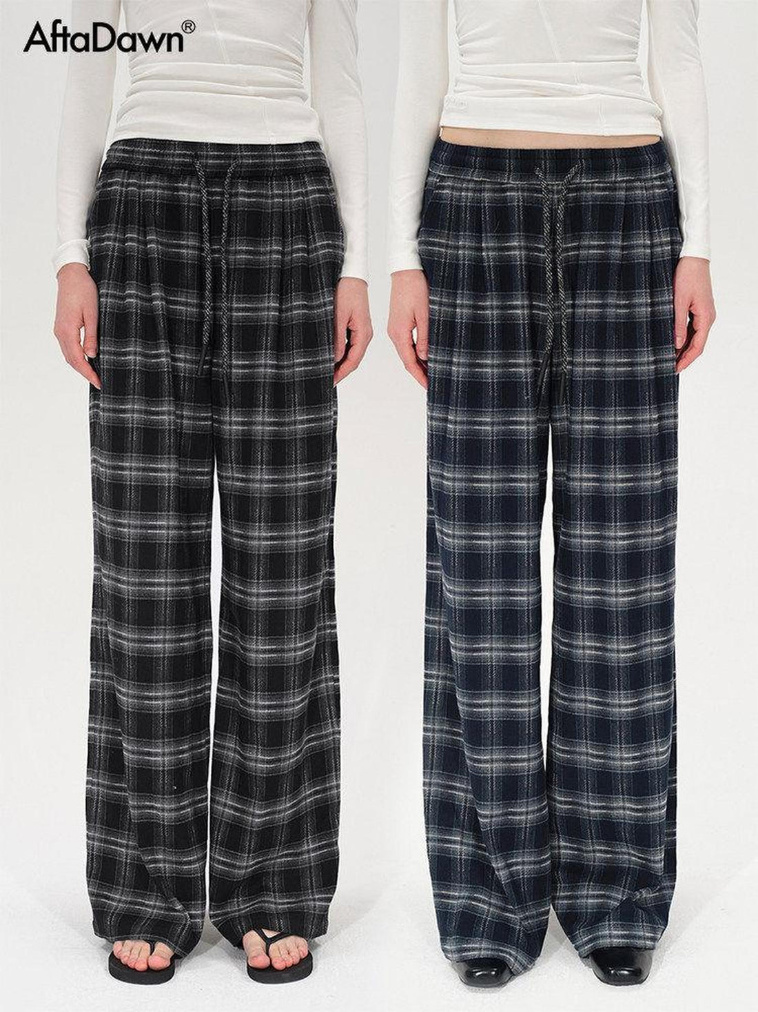 AFTADAWN Plaid Drawstring High Waist Women&