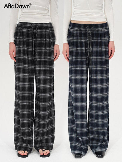AFTADAWN Plaid Drawstring High Waist Women&