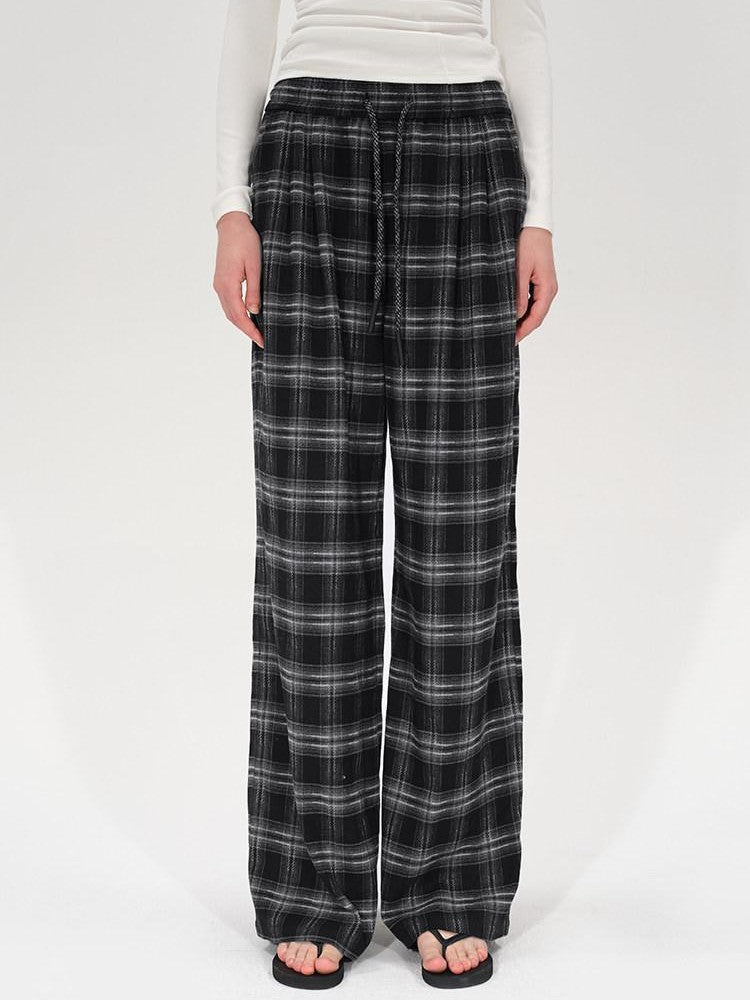 AFTADAWN Plaid Drawstring High Waist Women&