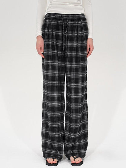 AFTADAWN Plaid Drawstring High Waist Women&