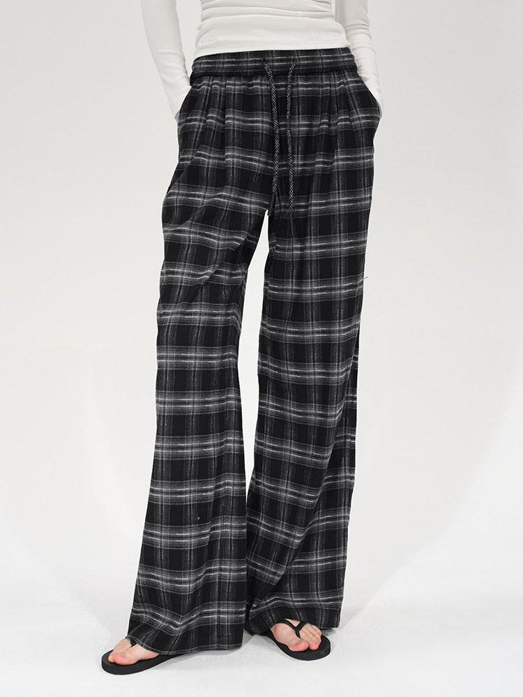 AFTADAWN Plaid Drawstring High Waist Women&