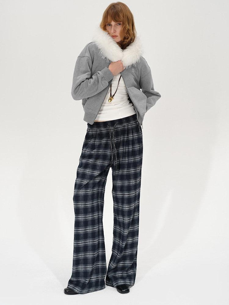 AFTADAWN Plaid Drawstring High Waist Women&