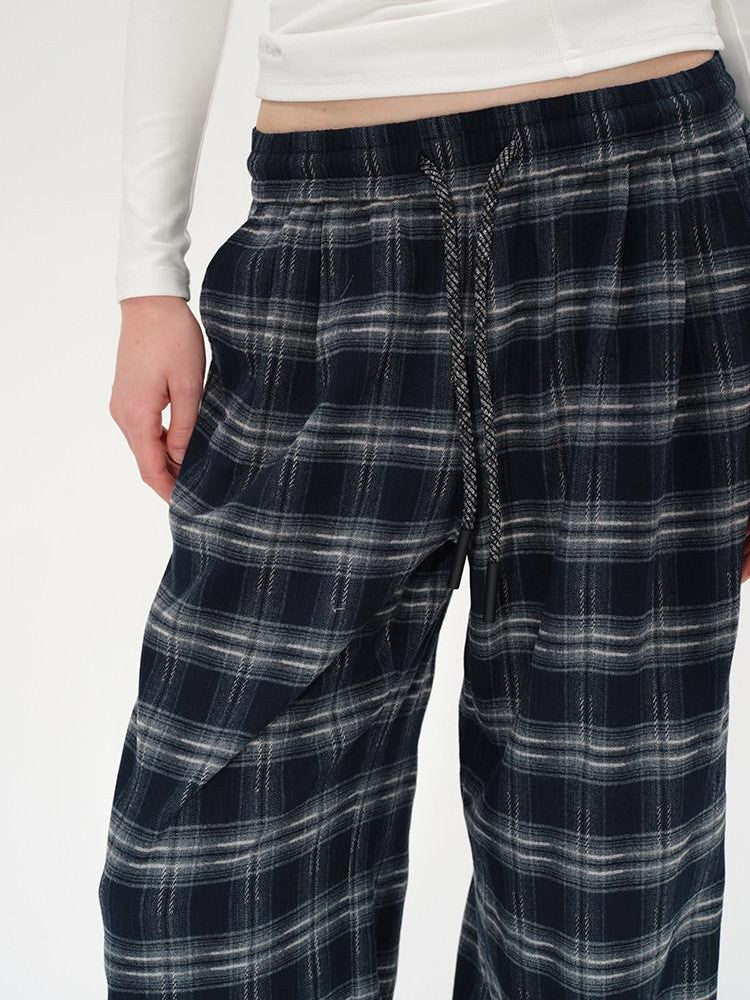 AFTADAWN Plaid Drawstring High Waist Women&