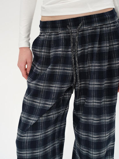 AFTADAWN Plaid Drawstring High Waist Women&