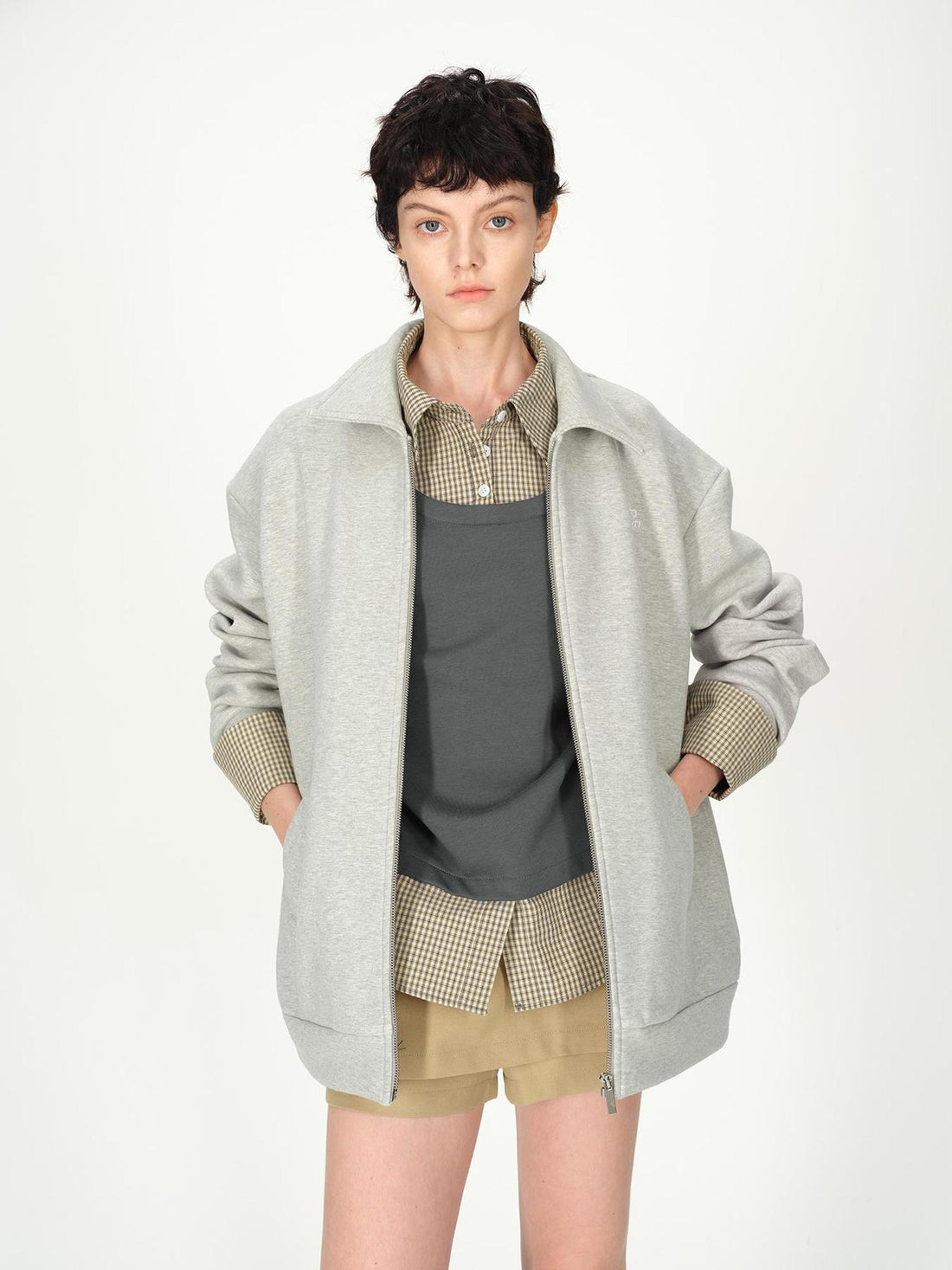 AFTADAWN Plaid Paneled Oversized Polo Shirt