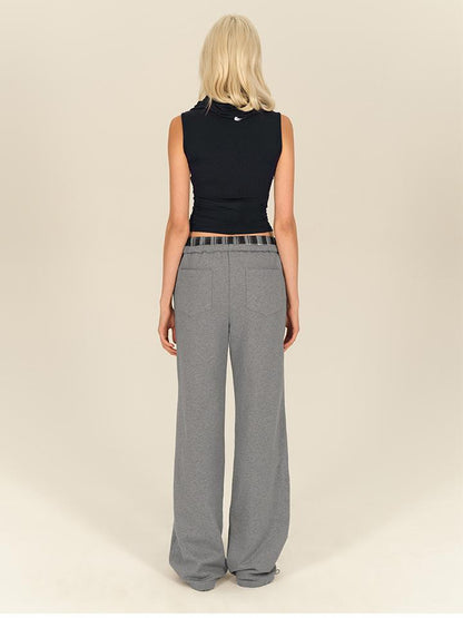 AFTADAWN Plaid Patchwork Dual Waistband Drawstring Cotton Cargo Pants