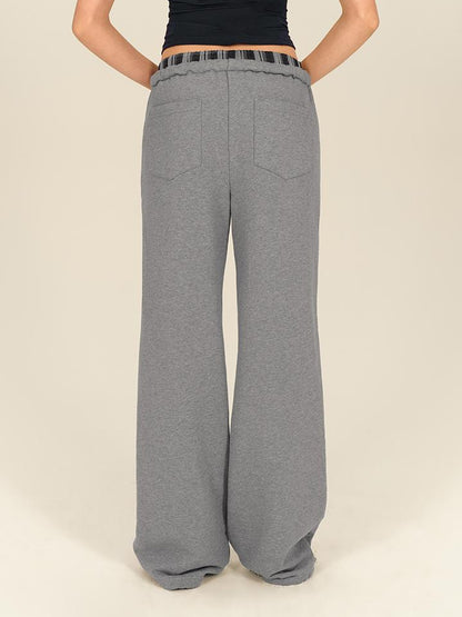 AFTADAWN Plaid Patchwork Dual Waistband Drawstring Cotton Cargo Pants