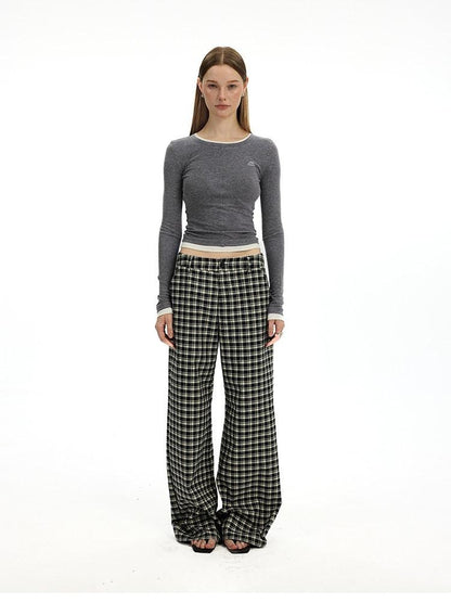 AFTADAWN Plaid Relaxed Mid Rise Natural Waist Pocketed Zip Fly Women&