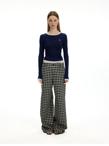 AFTADAWN Plaid Relaxed Mid Rise Natural Waist Pocketed Zip Fly Women&