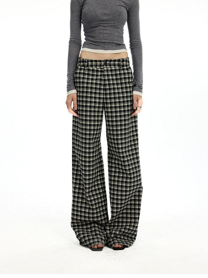 AFTADAWN Plaid Relaxed Mid Rise Natural Waist Pocketed Zip Fly Women&