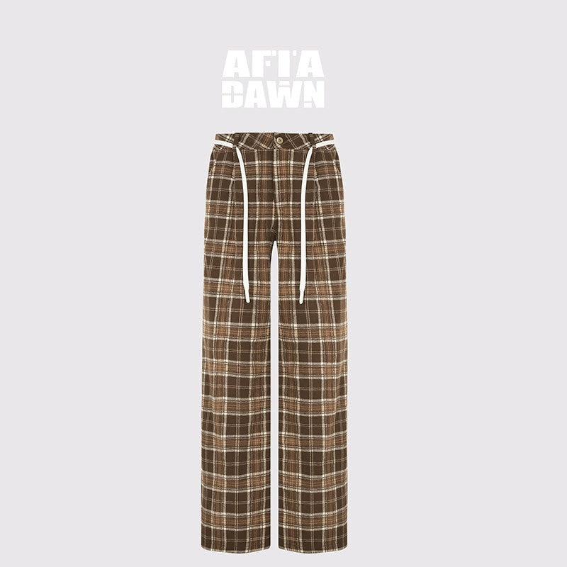 AFTADAWN_Plaid_Textured_Pleated_Low_Waist_Women&