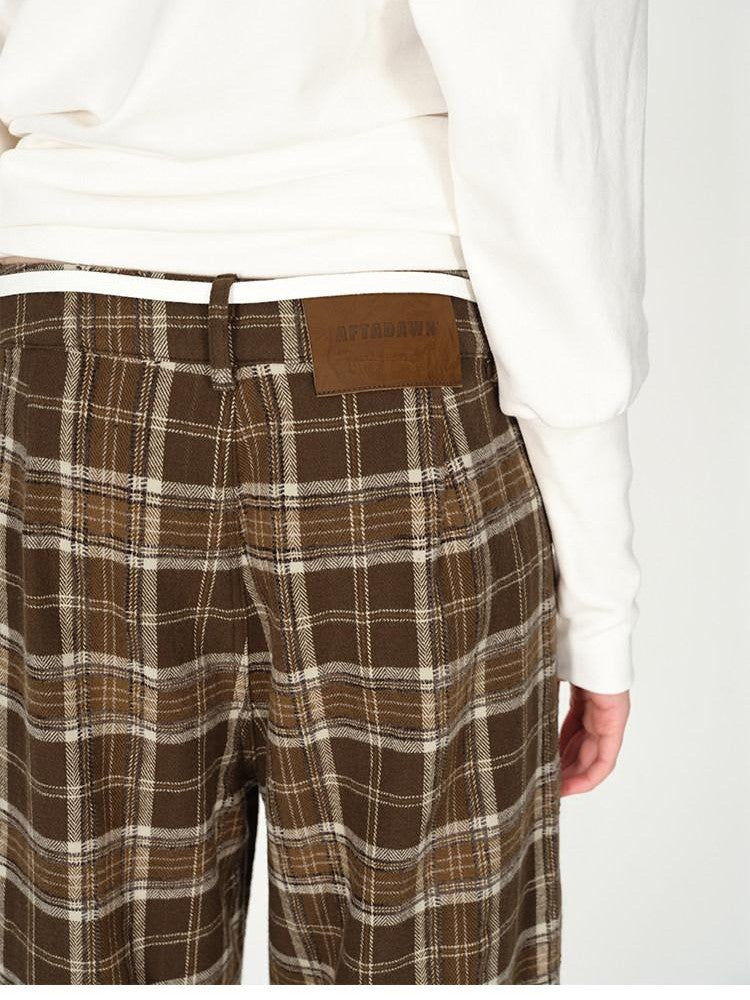 AFTADAWN Plaid Textured Pleated Low Waist Women&