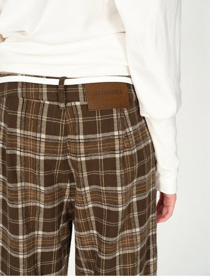 AFTADAWN Plaid Textured Pleated Low Waist Women&