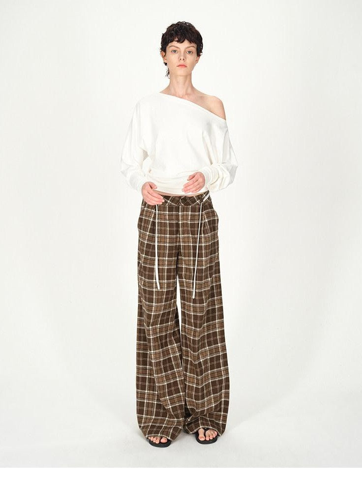 AFTADAWN Plaid Textured Pleated Low Waist Women&