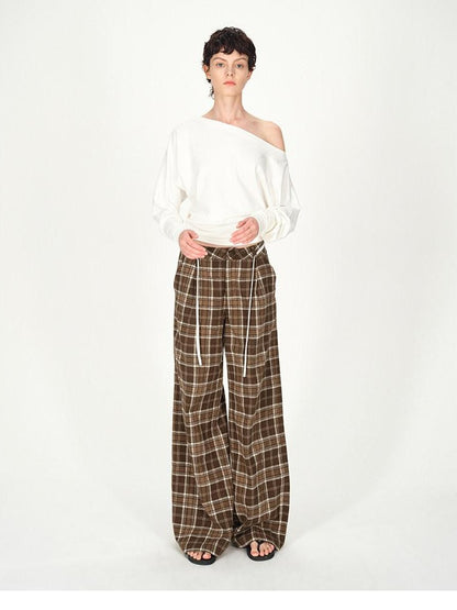 AFTADAWN Plaid Textured Pleated Low Waist Women&