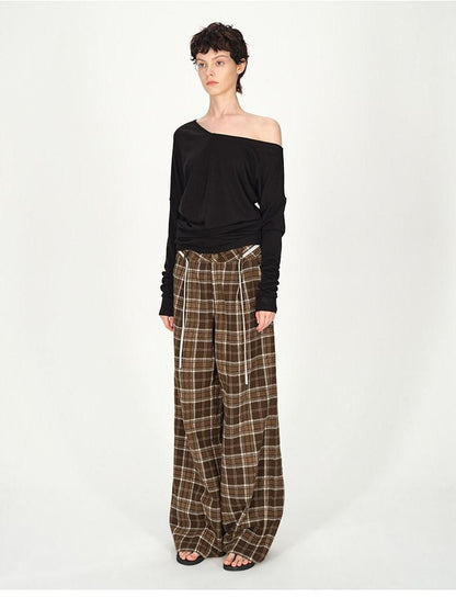 AFTADAWN Plaid Textured Pleated Low Waist Women&