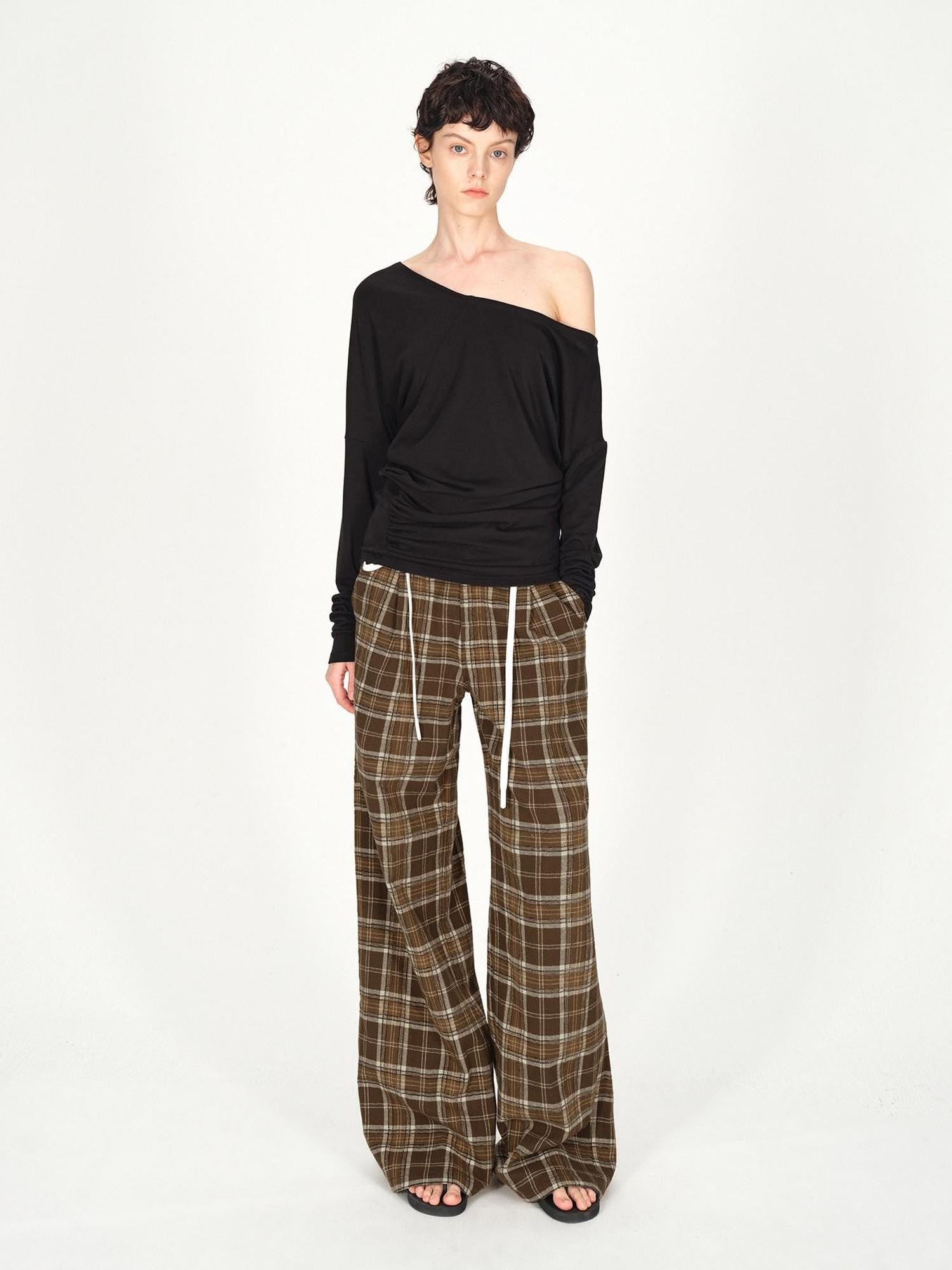 AFTADAWN Plaid Textured Pleated Low Waist Women&