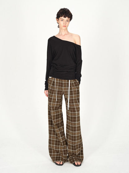 AFTADAWN Plaid Textured Pleated Low Waist Women&