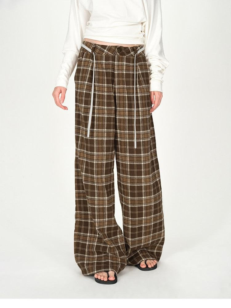 AFTADAWN Plaid Textured Pleated Low Waist Women&