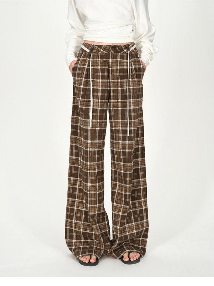 AFTADAWN Plaid Textured Pleated Low Waist Women&