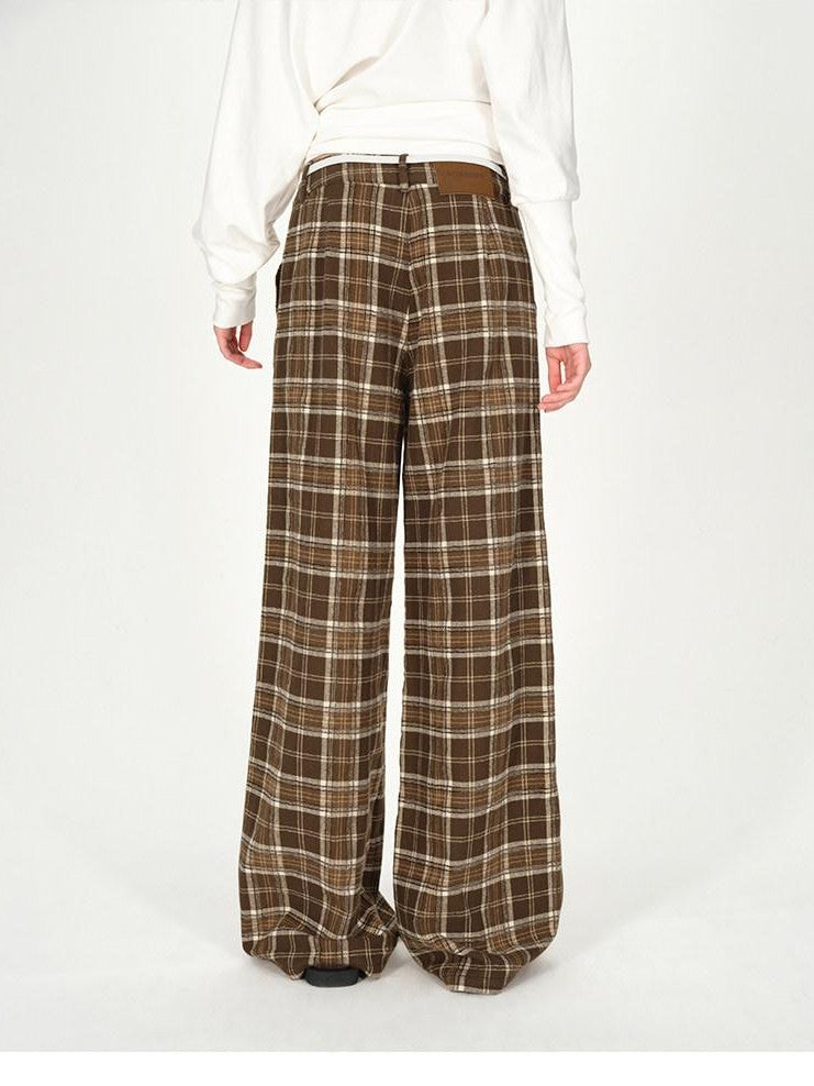 AFTADAWN Plaid Textured Pleated Low Waist Women&