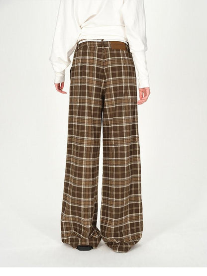 AFTADAWN Plaid Textured Pleated Low Waist Women&