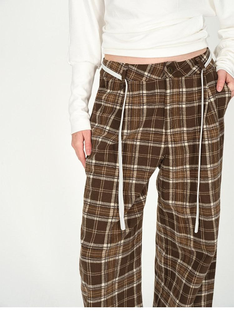 AFTADAWN Plaid Textured Pleated Low Waist Women&