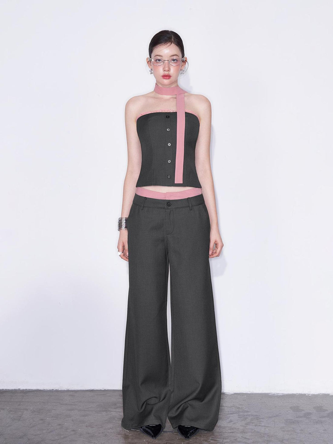 AFTADAWN Playful Office Spliced Halter Vest Wool Suit Set