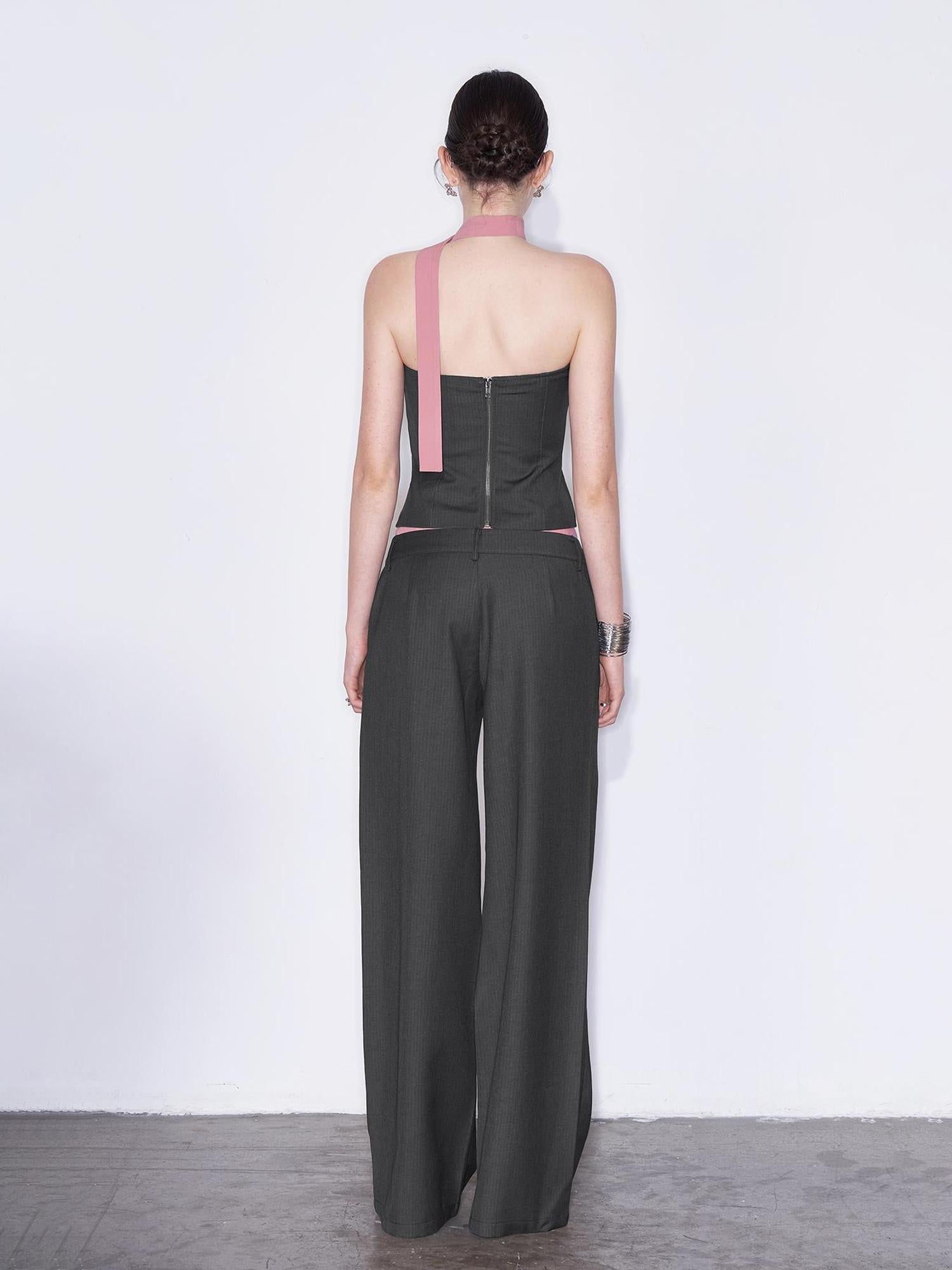 AFTADAWN Playful Office Spliced Halter Vest Wool Suit Set
