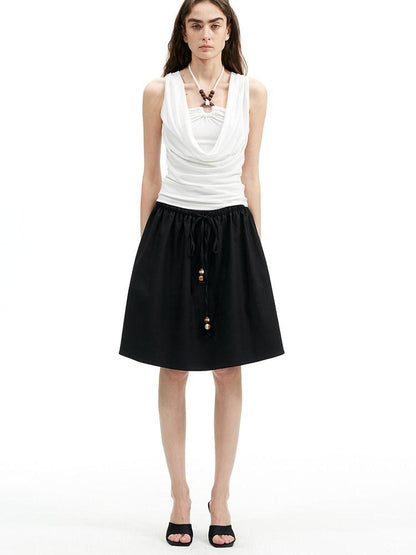 AFTADAWN Pleated Beaded Faux Layered Draped Neck Women&