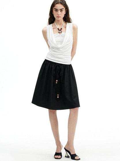 AFTADAWN Pleated Beaded Faux Layered Draped Neck Women&