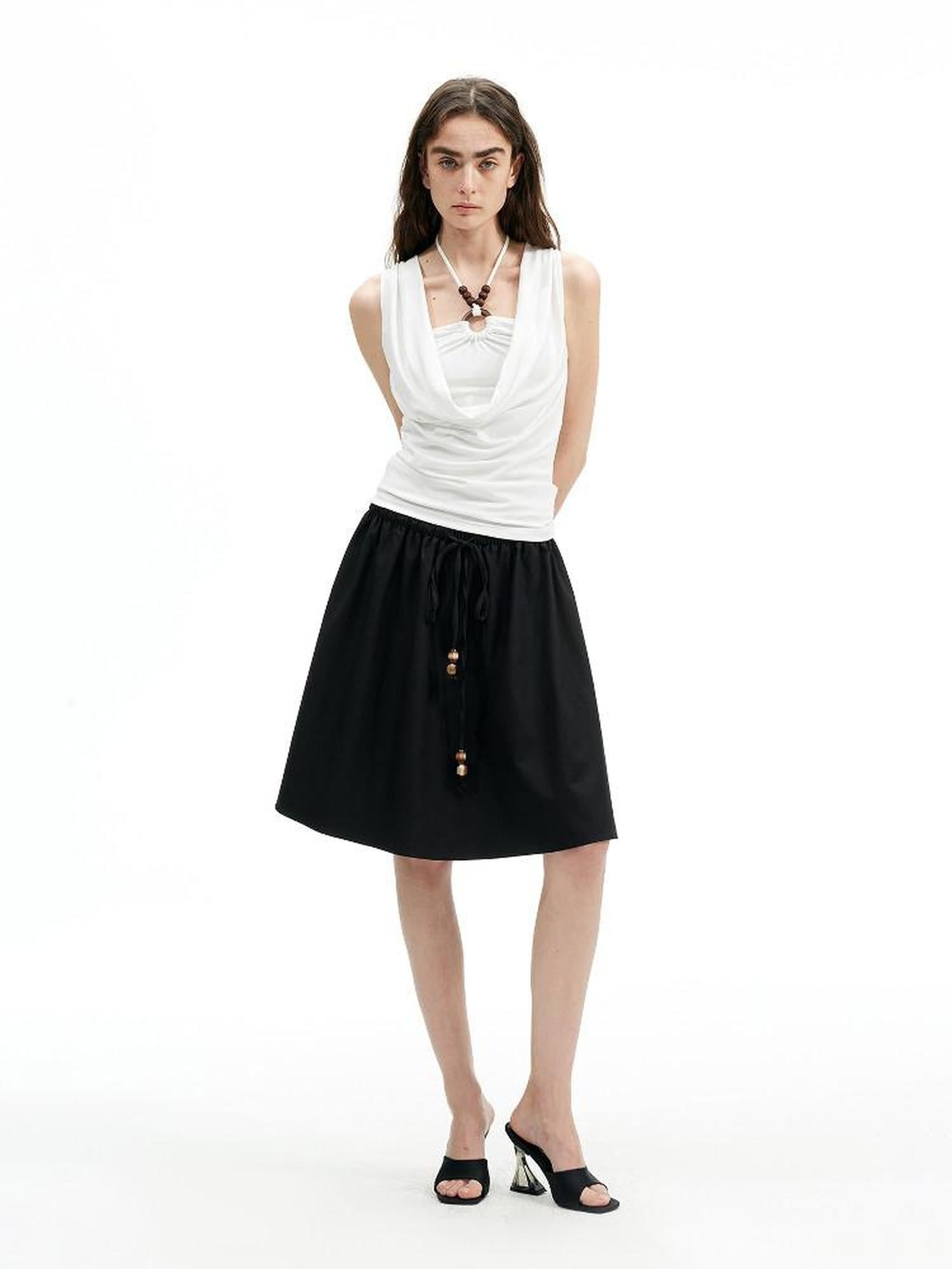 AFTADAWN Pleated Beaded Faux Layered Draped Neck Women&