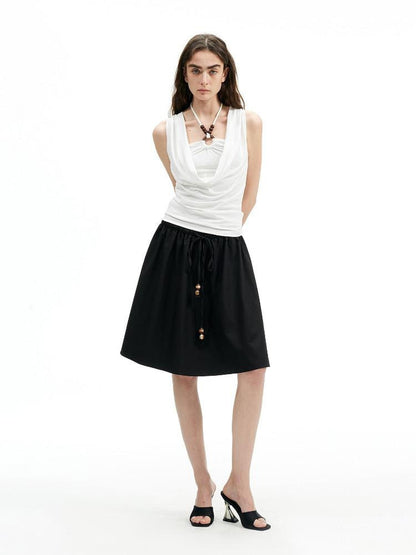 AFTADAWN Pleated Beaded Faux Layered Draped Neck Women&