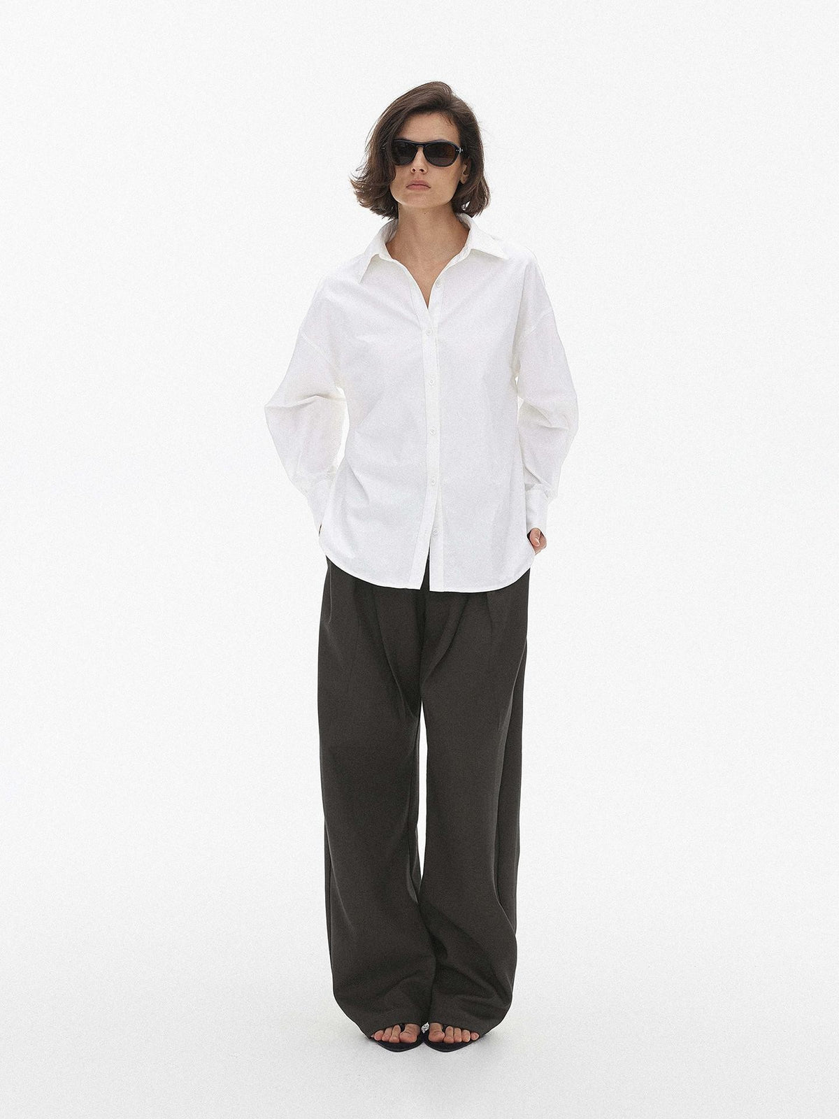 AFTADAWN Pleated Button Fly Straight Leg Lyocell Women&