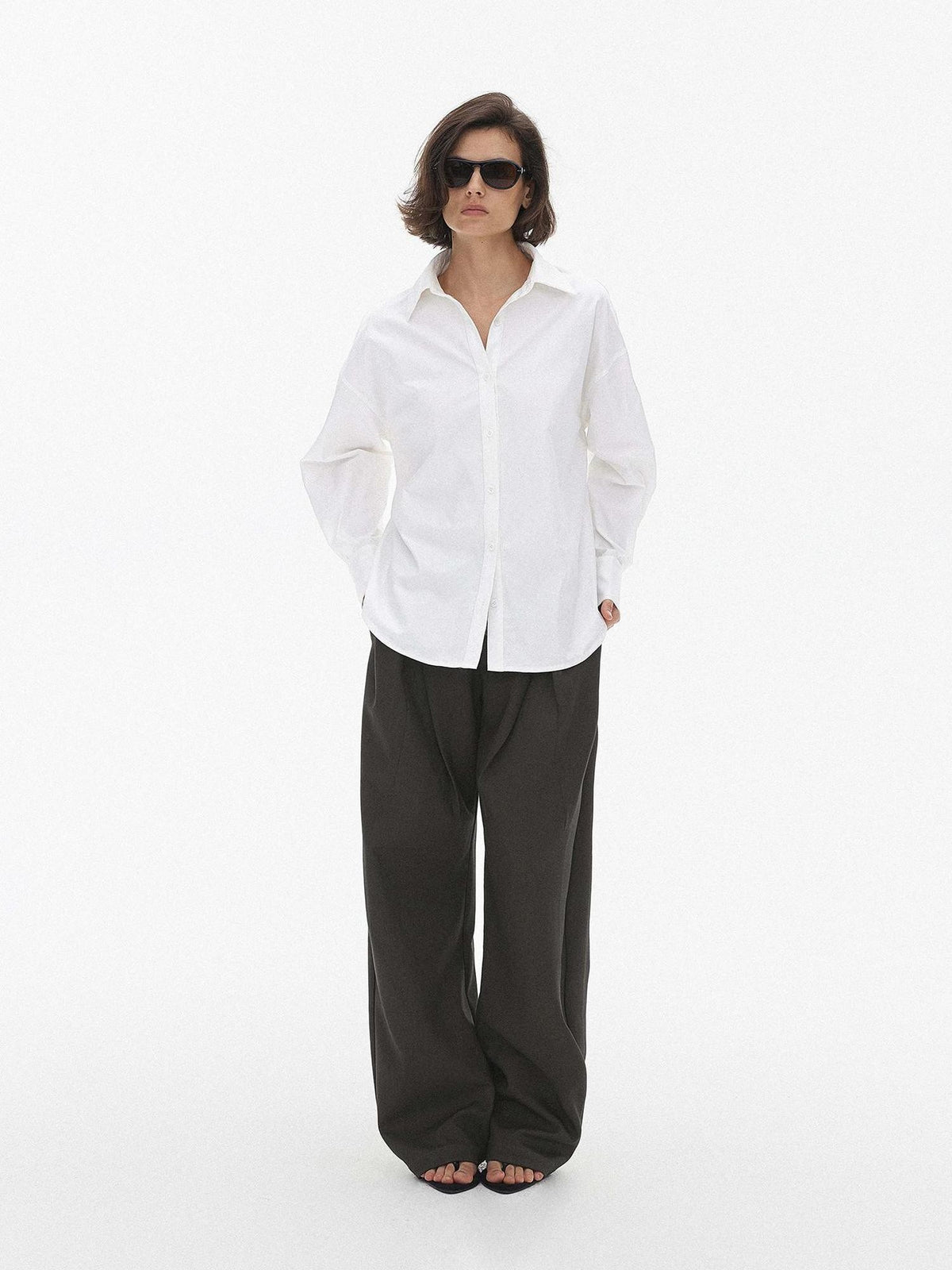 AFTADAWN Pleated Button Fly Straight Leg Lyocell Women&