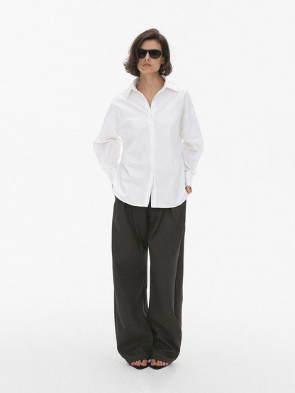 AFTADAWN Pleated Button Fly Straight Leg Lyocell Women&
