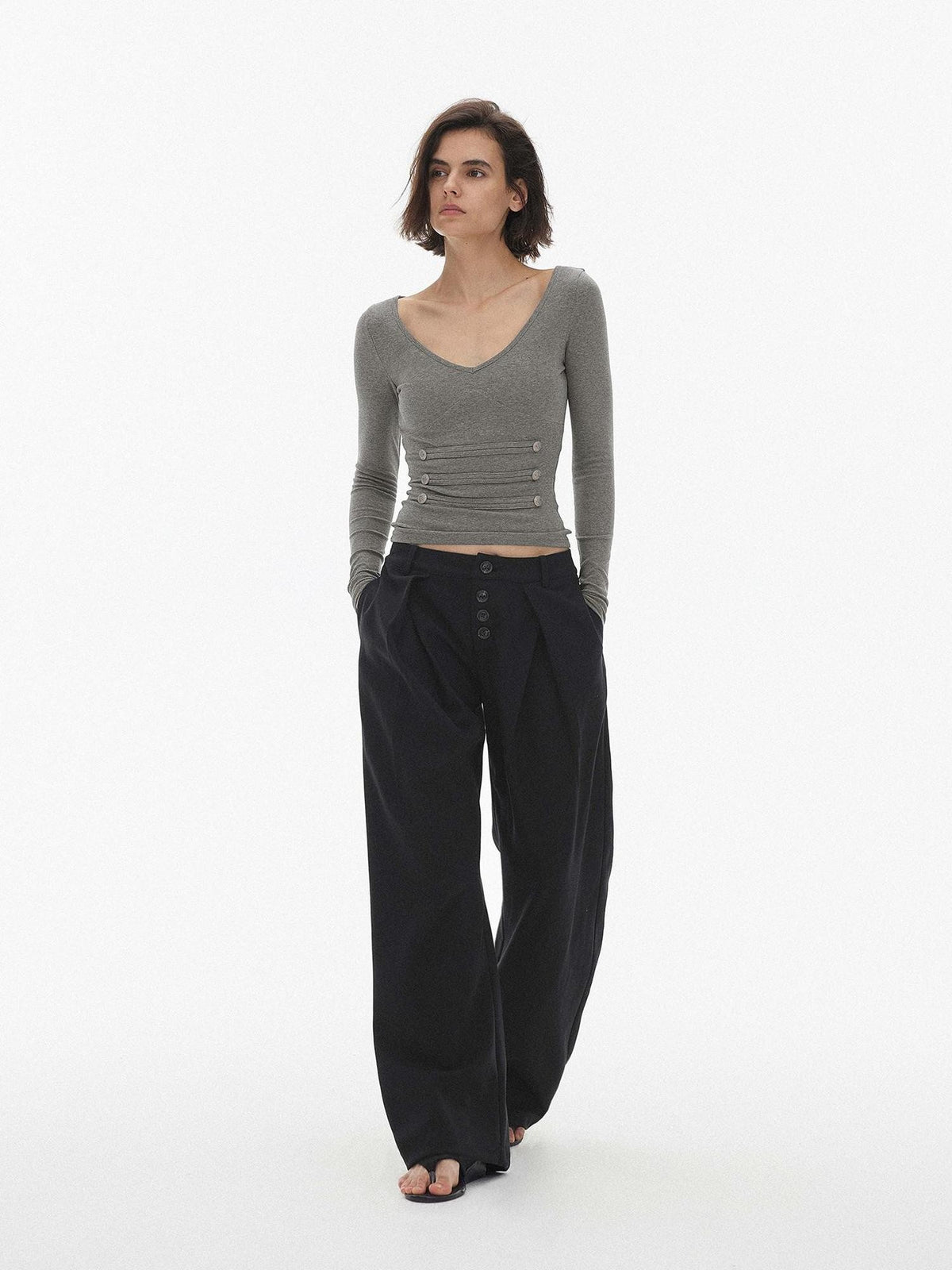 AFTADAWN Pleated Button Fly Straight Leg Lyocell Women&