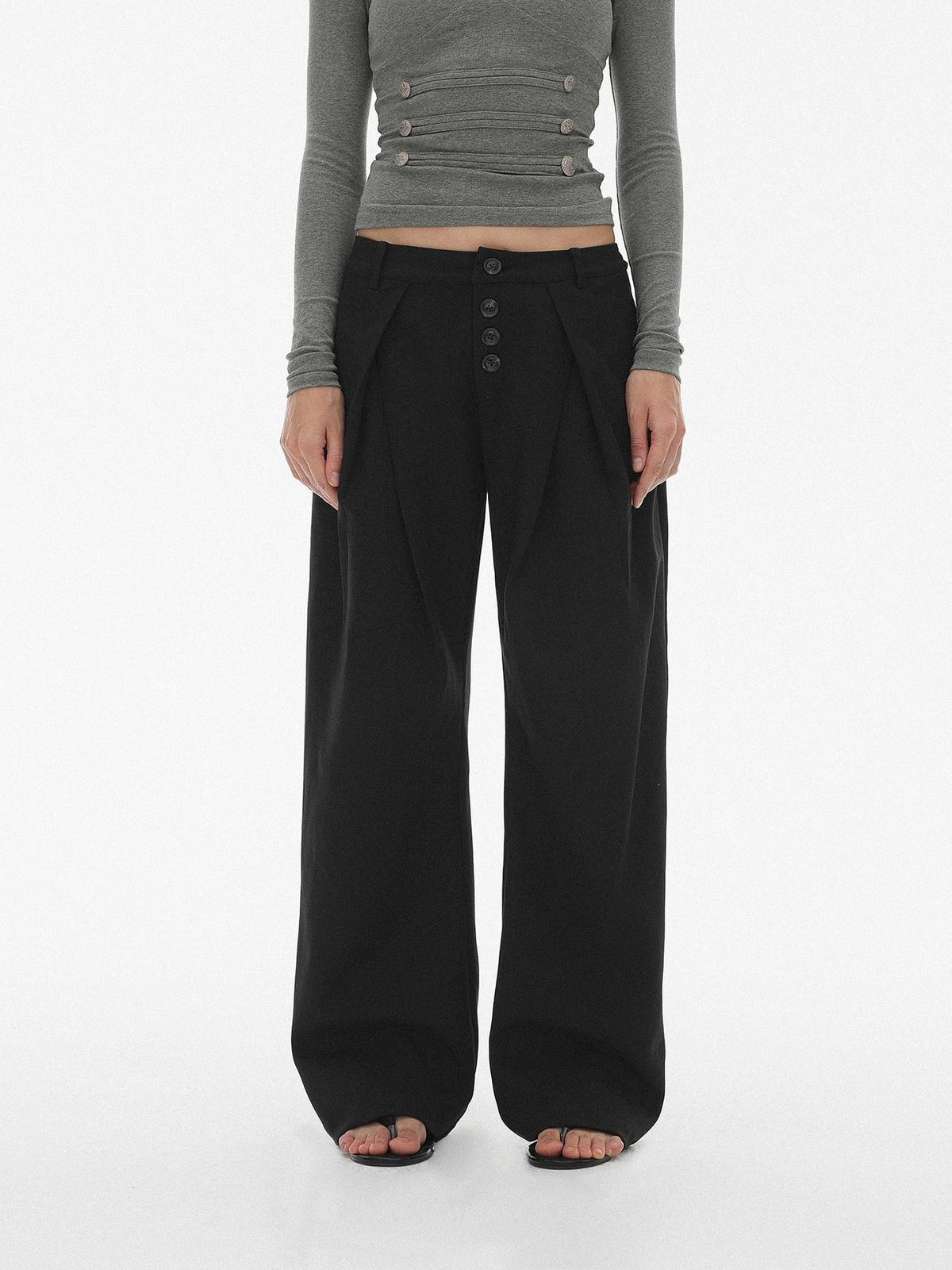AFTADAWN Pleated Button Fly Straight Leg Lyocell Women&
