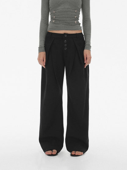 AFTADAWN Pleated Button Fly Straight Leg Lyocell Women&