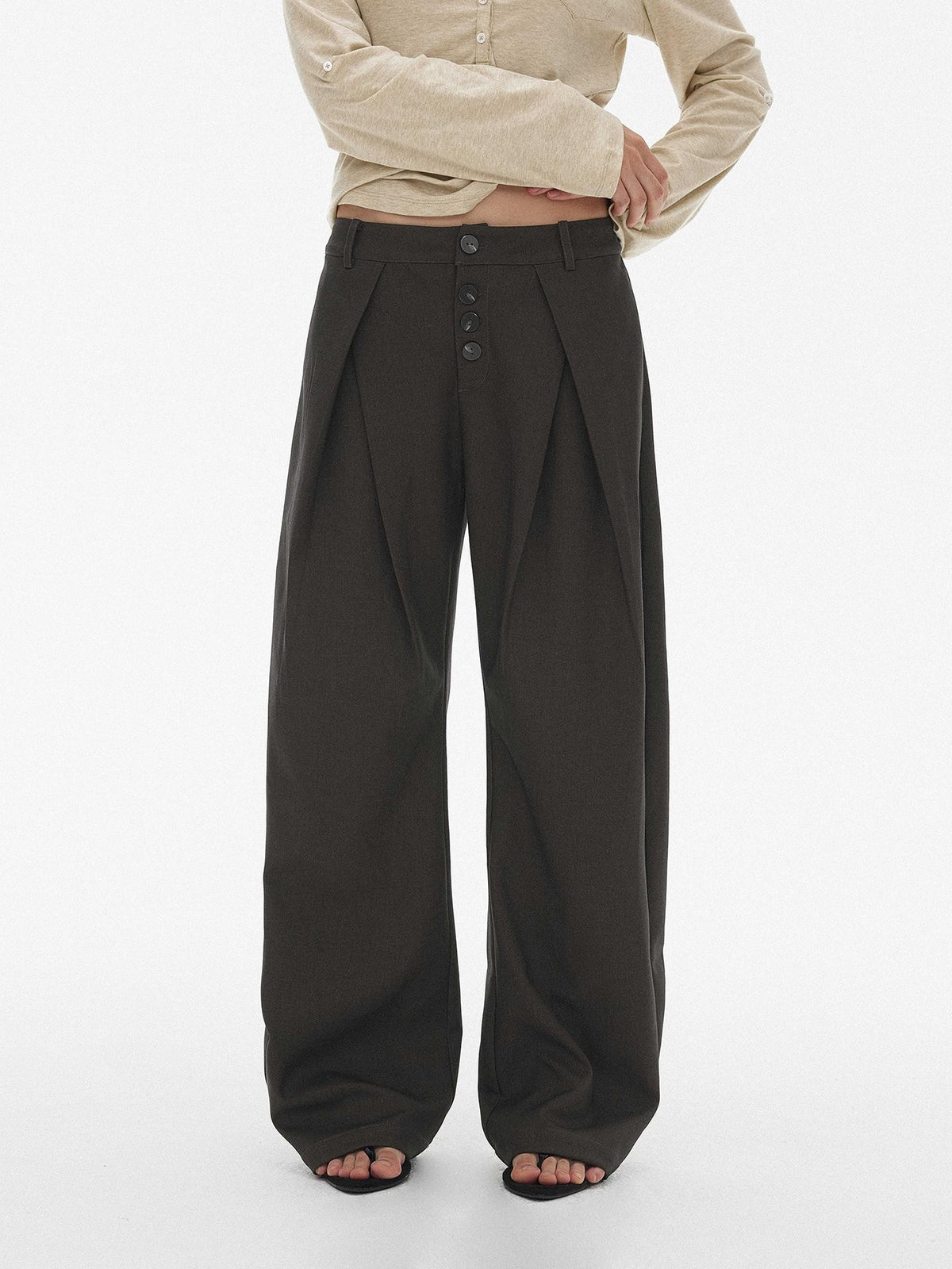 AFTADAWN Pleated Button Fly Straight Leg Lyocell Women&