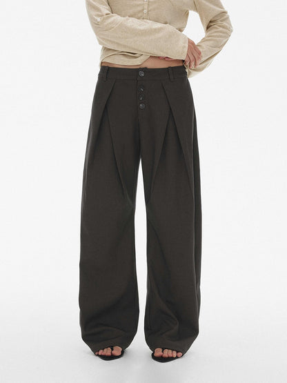 AFTADAWN Pleated Button Fly Straight Leg Lyocell Women&